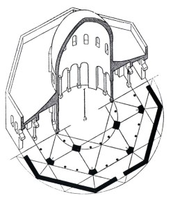 Sectional axonometric view through dome © Creswell Archive