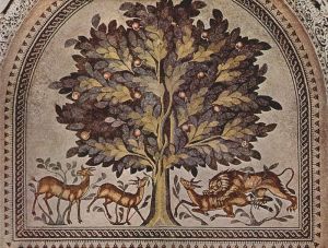 Tree mosaic in Khirbat al-Mafjar (image from WikiCommons)