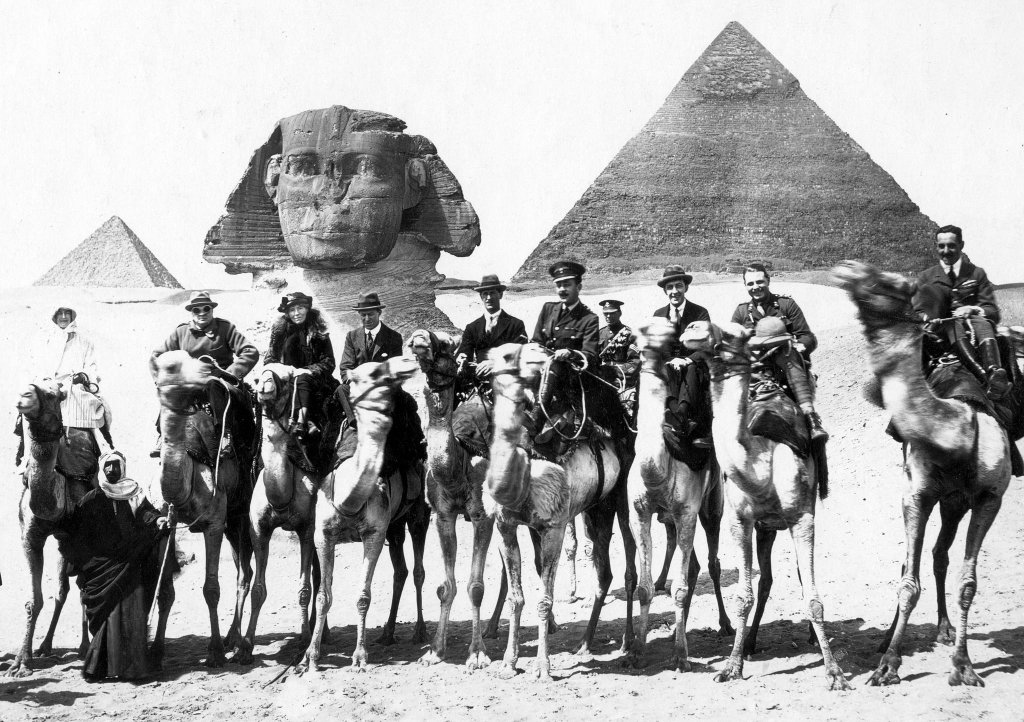 Gertrude Bell during a break at the Cairo Conference on camelback